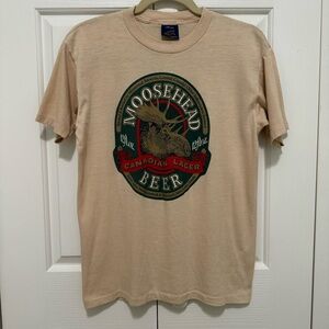 Vintage 80s Moosehead Canadian Lager Beer Tee Tan Single Stitch USA L